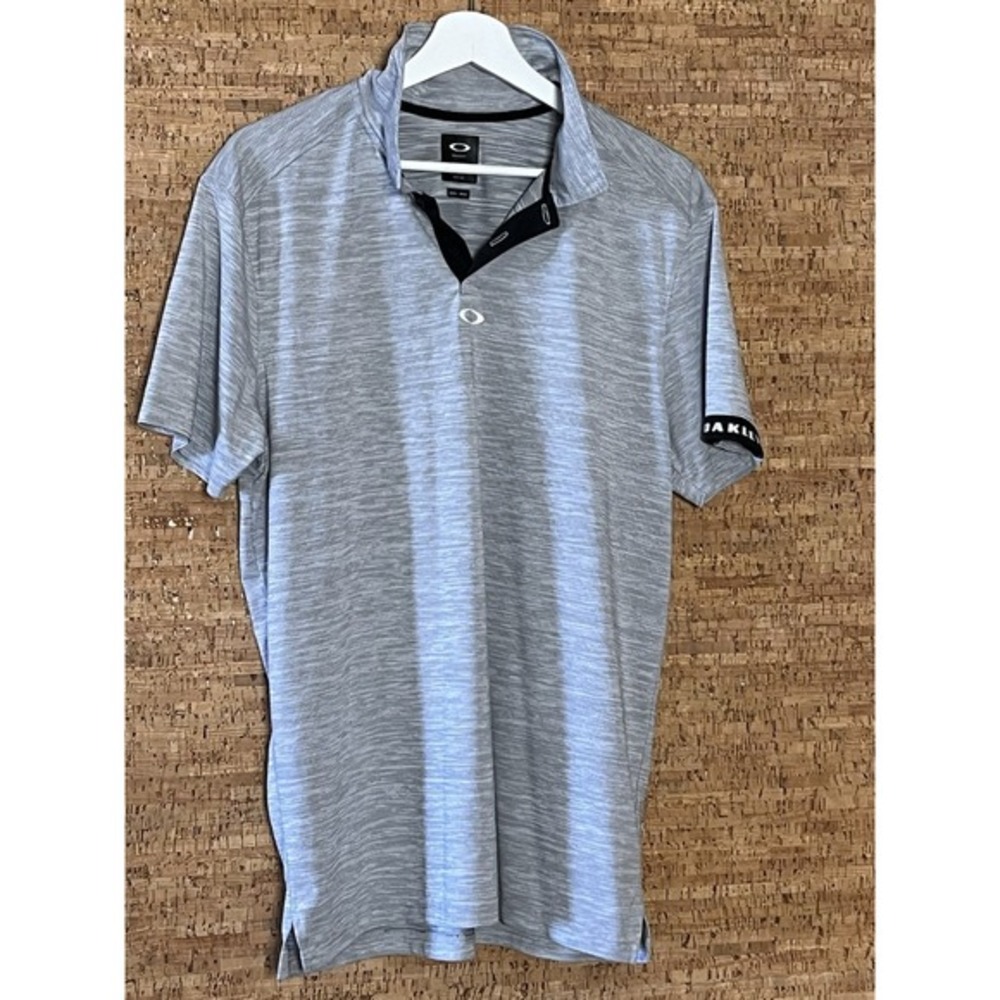 Oakley Tailored Fit Polo Shirt Mens XL Heather Gray‎ Short Sleeve Spellout Golf
